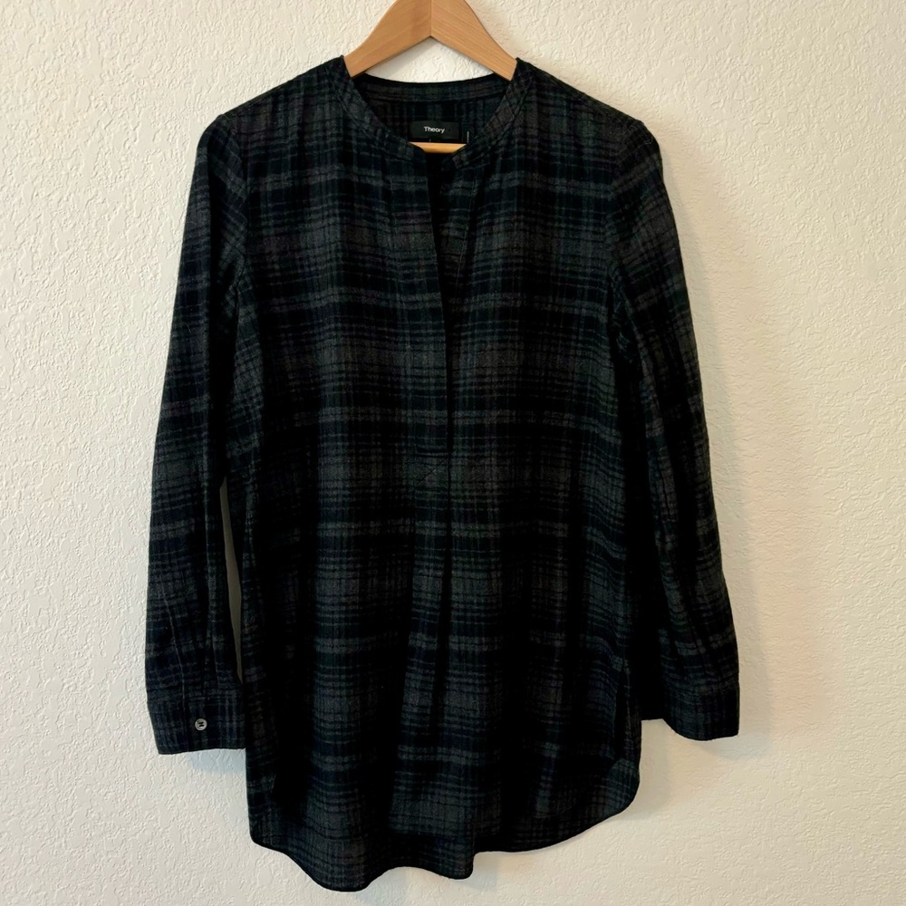 Theory Plaid V-Neck Blouse